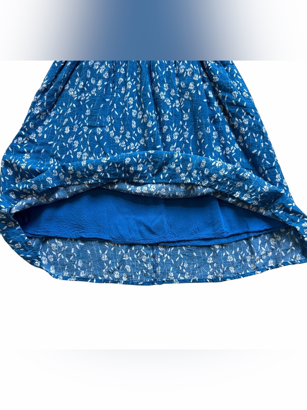 Hayden Los Angeles Linen Blend Floral Smocked Mini Dress Large Blue Puff Sleeve - Picture 6 of 8